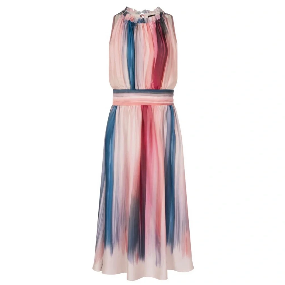 Little Mistress Ombré Stripe Pleated Printed Midi Dress - 6 - Picture 2 of 5